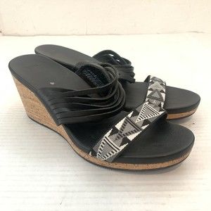 Teva Womens 9.5 Sandals Heel Arrabelle Black & White Aztec Cork Wedge Slides